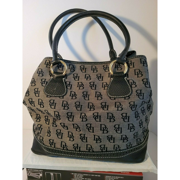 Dooney and Bourke Gray with Blue DB Logo Fabric Handbag - Picture 3 of 9